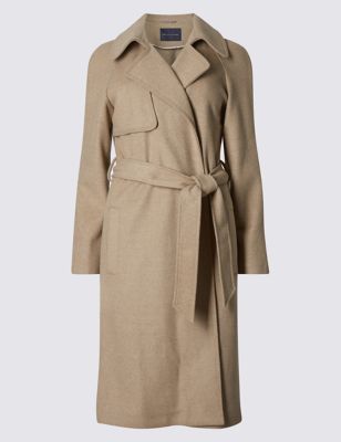 PETITE Long Sleeve Trench Coat with Wool